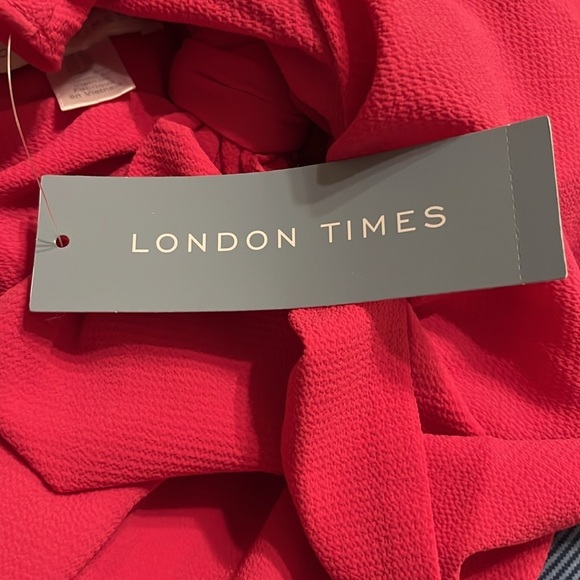 NWT London Times Women's Flutter Sleeve Tie Neck Blouson High Low Midi Dress - Picture 3 of 4